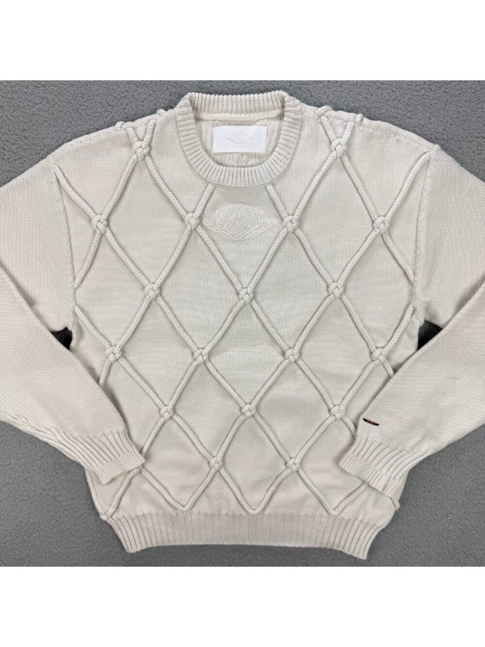 Air Jordan Sweater Men Medium M Cream White Wings Collection Net Rope Knit Italy